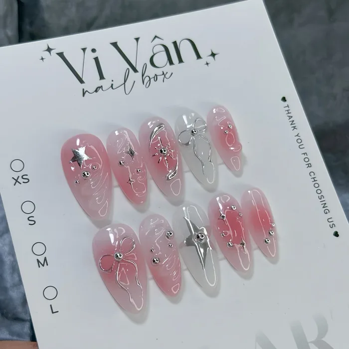 257 Nail box thiết kế y2k tráng gương nơ. Móng giả thiết kế Vi Vân nailbox  | Shopee Việt Nam
