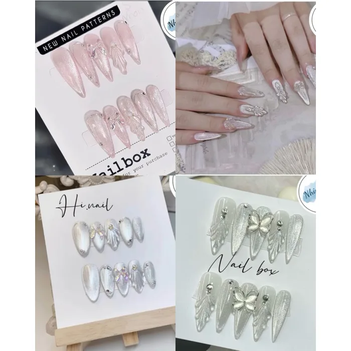 Nailbox thiết kế theo yêu cầu tặng keo và dũa , mẫu nail đẹp sang trọng ,  móng tay giả đính đá