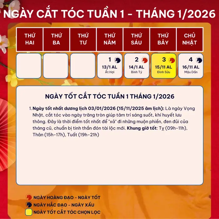 Lịch cắt tóc Tháng 1/2026: Ngày Tốt Hút Tài Lộc, May Mắn, Xả Xui | Zalopay