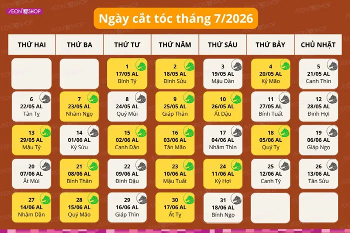 Lịch cắt tóc tháng 7 năm 2026: Ngày tốt cắt tóc đẹp và may mắn