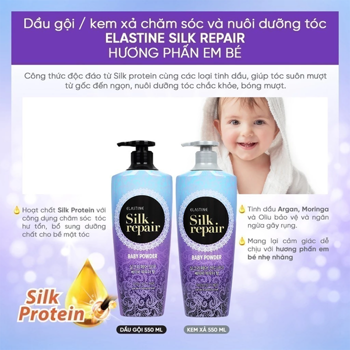 Dầu Gội Elastine Hương Phấn Em Bé Baby Powder 550ml - Vstyle.vn