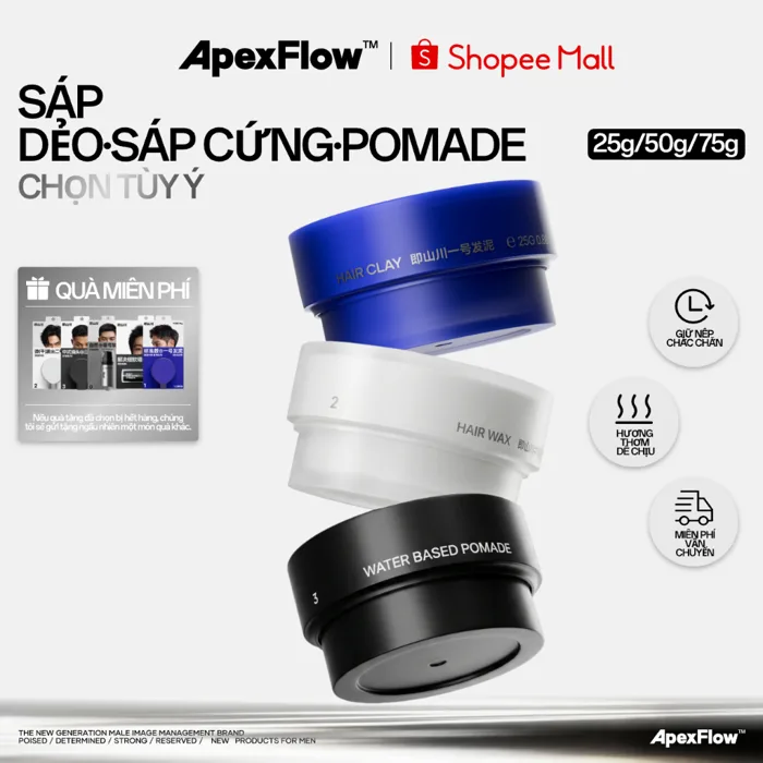 ApexFlow Bộ 3 Sáp Vuốt Tóc Nam - Đất Sét Giữ Nếp Lì, Sáp Gốc Nước Bóng Tự  Nhiên, Pomade Dễ Gội Sạch