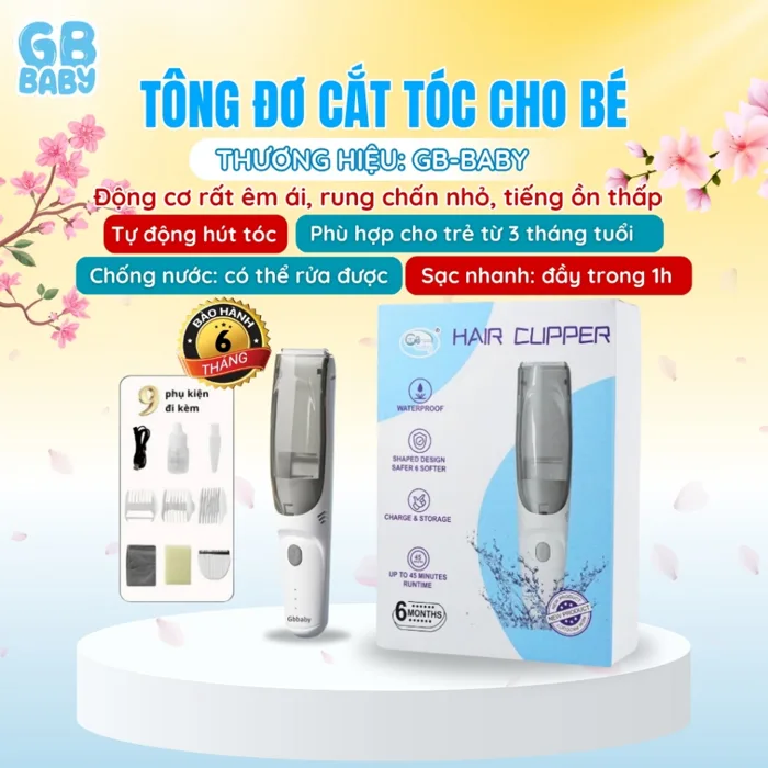 Tông Đơ Cắt Tóc Cho Bé, trẻ em sơ sinh Gb-Baby chức năng hút nước tự động,  chống nước