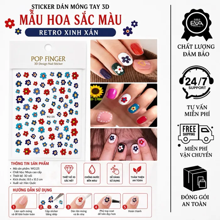 Sticker Dán Móng Tay 3D Pop Finger Nhiều Mẫu Hoa Trái Cây Hoạt Hình Trang Trí Nail