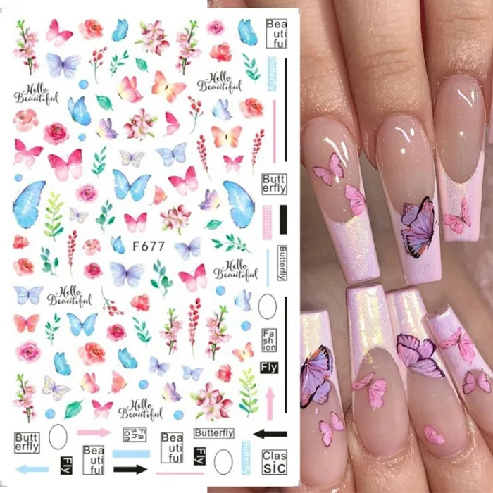 10 cái 3D Keo dán bướm Retro Rose Color Nail Art Sticker (F-629)