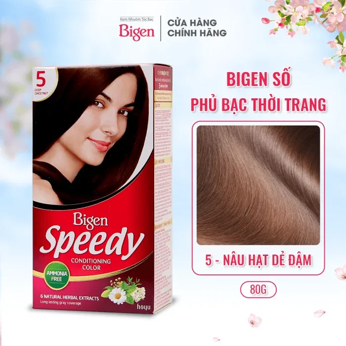 Kem Nhuộm Tóc Phủ Bạc Bigen Speedy Conditioning Color #5 Màu Nâu Hạt Dẻ Đậm  80gr
