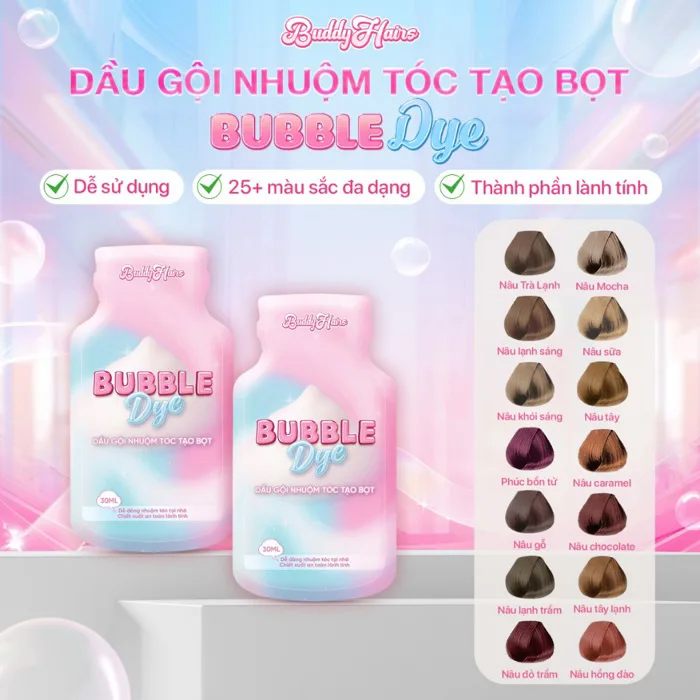 Dầu gội nhuộm tóc tạo bọt, thuốc nhuộm tóc tạo bọt Bubble Dye 25+ màu nhuộm  đa dạng chiết xuất lành tính | Buddyhairs | Shopee Việt Nam