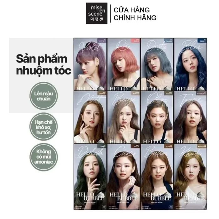 [Black Pink's Choice] Thuốc Gội Nhuộm Tóc Dạng Bọt Mise En Scene Hello  Bubble Foam Color