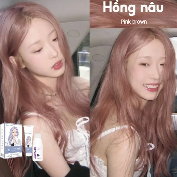 Thuốc nhuộm tóc Nâu Hồng,Thuốc nhuộm màu nâu tốt,Gửi một loạt các dụng cụ  nhuộm tóc gia đình