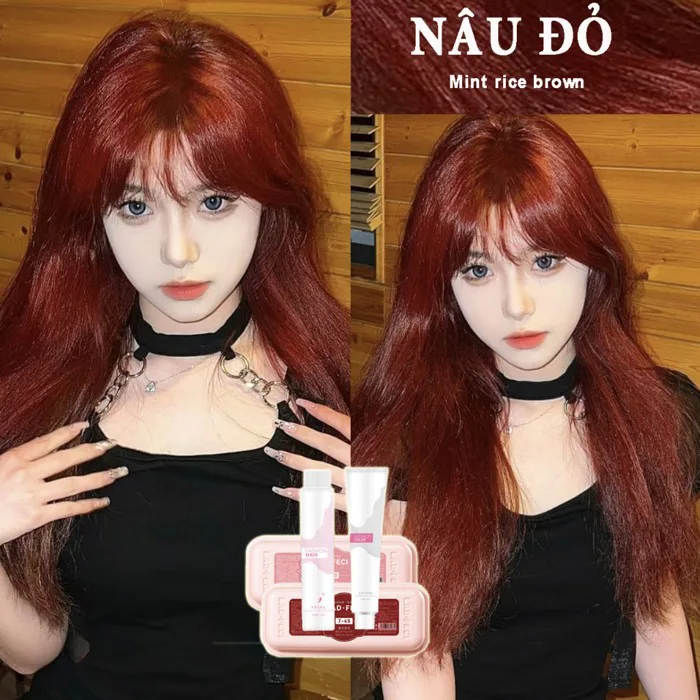 Thuốc nhuộm tóc Nâu Hồng,Thuốc nhuộm màu nâu tốt,Gửi một loạt các dụng cụ  nhuộm tóc gia đình