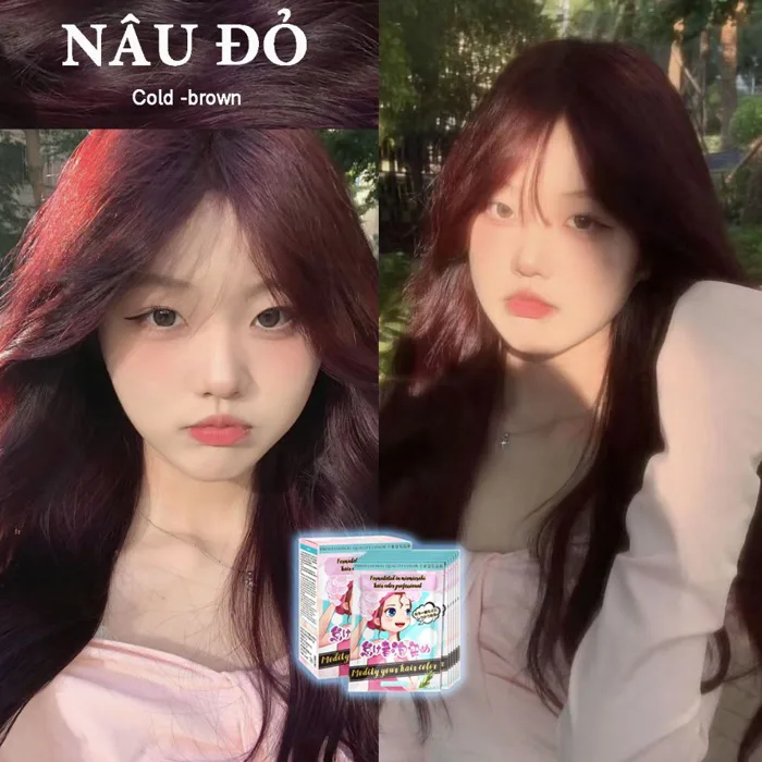 Thuốc nhuộm tóc Nâu Hồng,Thuốc nhuộm màu nâu tốt,Gửi một loạt các dụng cụ  nhuộm tóc gia đình