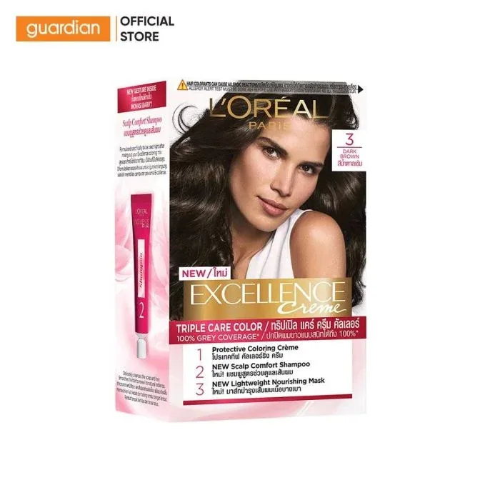 Kem Nhuộm Tóc Phủ Bạc L'Oreal Paris Haircolor Excellence 3 Nâu Đen Tự Nhiên  172ml