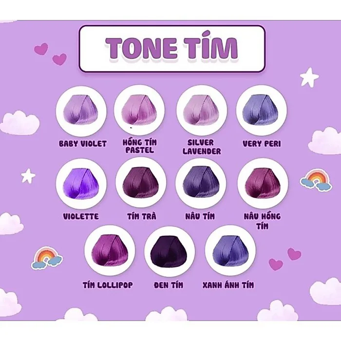 Thuốc Nhuộm Tóc Tại Nhà Tone Tím Siêu Hot Không Cần Tẩy ( TẶNG OXY + GĂNG  TAY + HƯỚNG DẪN)