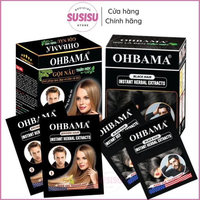 Dầu gội nhuộm tóc tại nhà Gội Là Đen OHBAMA Black Hair Instant Wash 20ml (thuốc  nhuộm tóc đen, nâu đen) | Lazada Việt Nam