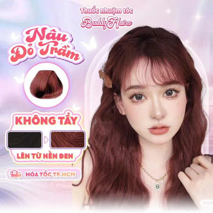 Thuốc nhuộm tóc màu NÂU ĐỎ TRẦM thuốc nhuộm tóc tại nhà Buddyhairs tặng kèm  phụ