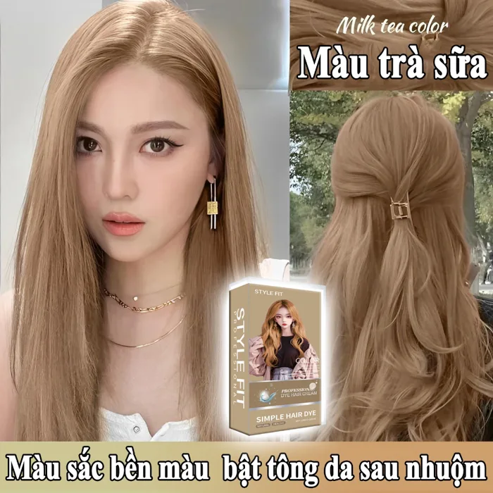 tự nhuộm tóc tại nhà🎨 thuốc nhuộm tóc Lên màu chỉ trong một bước, không  cần tẩy Màu trà sữa