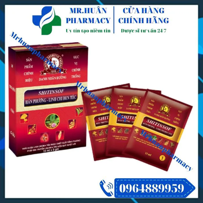 Dầu gội nhuộm tóc thảo dược Shitinsof Hán Phương – Linh Chi Đen Tóc (Hộp 3  gói x 15ml) – Tạo màu tóc hiệu quả tuyệt vời – MrHuân Pharmacy