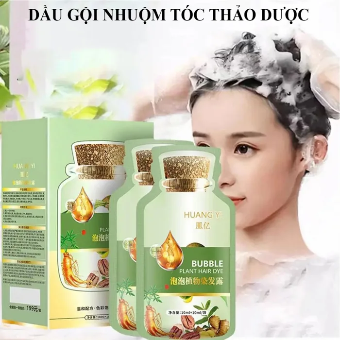 Dầu Gội Nhuộm Màu Tóc Thảo Dược Hộp 10 gói 30ml, Dầu Gội Phủ Bạc Tóc, Nuôi  Dưỡng Tóc Khoẻ Óng Mượt