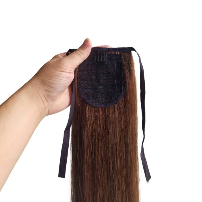 Buộc Tóc Đuôi Ngựa Giả Bằng Tóc Thật 40-45cm Nối Dài Màu Nâu
