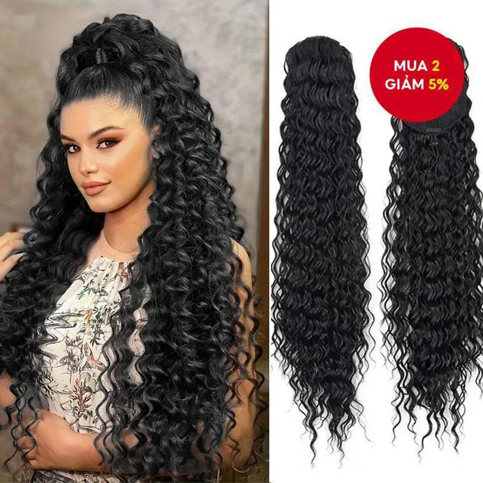 Tóc đuôi ngựa giả xoăn dài 60CM, tóc nối xoăn kiểu châu Phi, buộc dây rút  cho nữ | Shopee Việt Nam
