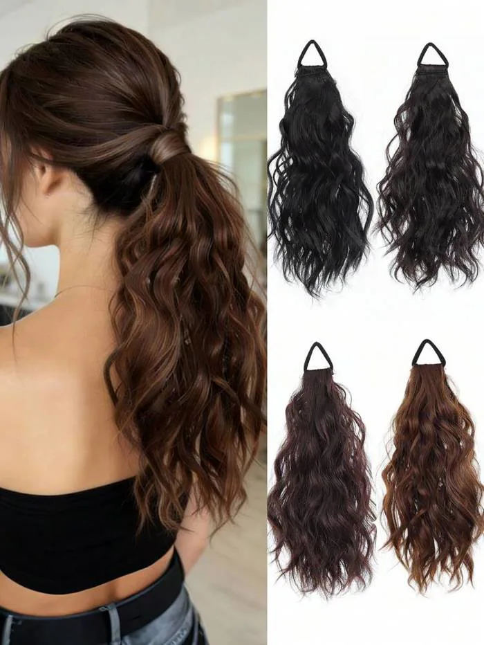 Tóc giả buộc đuôi ngựa tổng hợp, sợi chịu nhiệt, kiểu đuôi ngựa nhiều lớp  tự nhiên, dây chun uốn lượn tự nhiên, phù hợp cho phụ nữ sử dụng hàng ngày  và trong các dịp đặc biệt. - Product Video