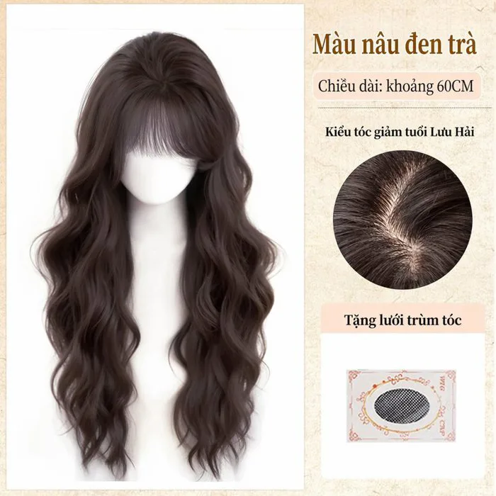 Tóc Giả Cho Bé Gái Dài Xoăn Gợn Sóng Mái Bằng Tơ Chịu Nhiệt Tự Nhiên Đi  Tiệc Chuẩn