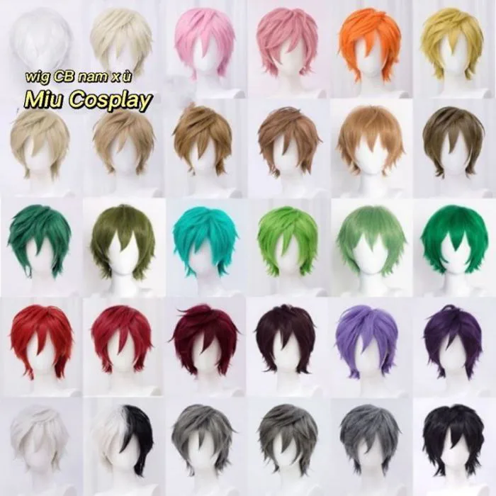 Sẵn] Nhiều mẫu - Wig/tóc giả cơ bản nam xù nhiều màu  xanh/đỏ/tím/vàng/đen/trắng/nâu/cam/xám/hồng [Miu Cosplay] | Lazada Việt Nam