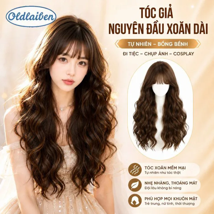 Tóc Giả Kẹp Xoăn Tiêu Chuẩn Nguyên Đầu Dài Xoăn Gợn Sóng Nước Mái Bằng Tơ  Chịu Nhiệt | Shopee Việt Nam