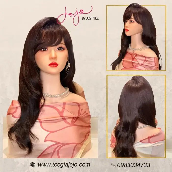 Tóc Giả Nguyên Đầu Dáng Dài Xoăn Sóng Nâu Socola