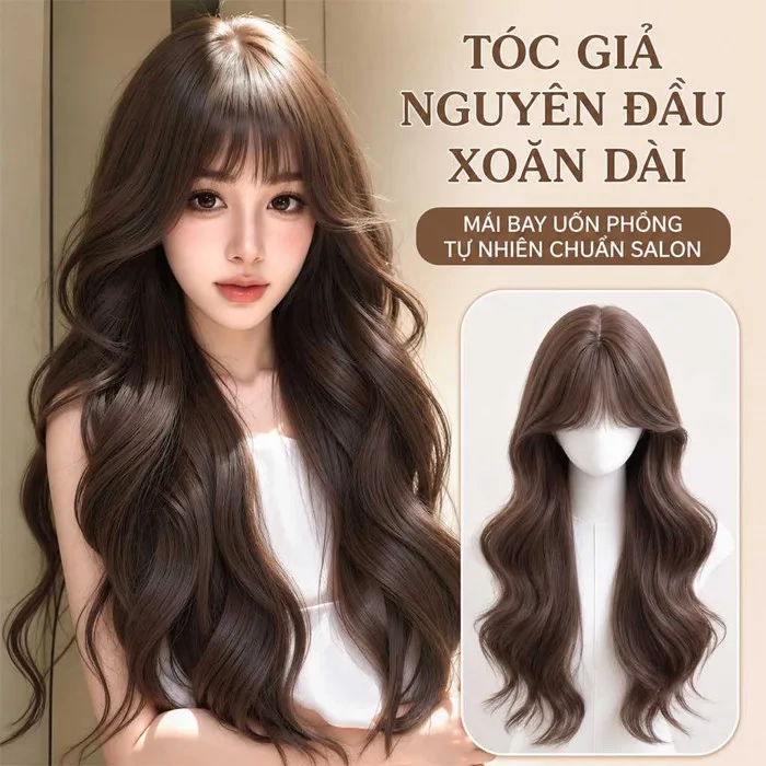 Tóc giả cả đầu xoăn lơi 60cm cho nữ – tóc giả nguyên đầu bồng bềnh phong  cách Hàn Quốc | Shopee Việt Nam