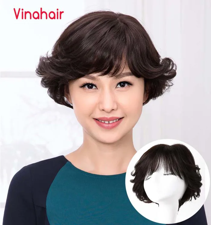 Tóc giả nguyên đầu xoăn đuôi chữ C bằng tóc thật - Tóc giả VINAHAIR