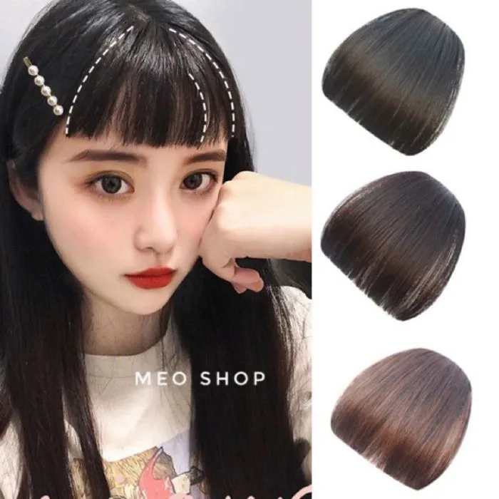 HCM]Tóc giả nữ Tóc mái ngố dày dặn tự nhiên Tóc Giả Nữ Hàn Quốc Chất Lượng  Cao Nâu Đen Nâu Đỏ Nâu Vàng Tóc Giả Nữ Dễ Dàng Đeo Tháo Tóc