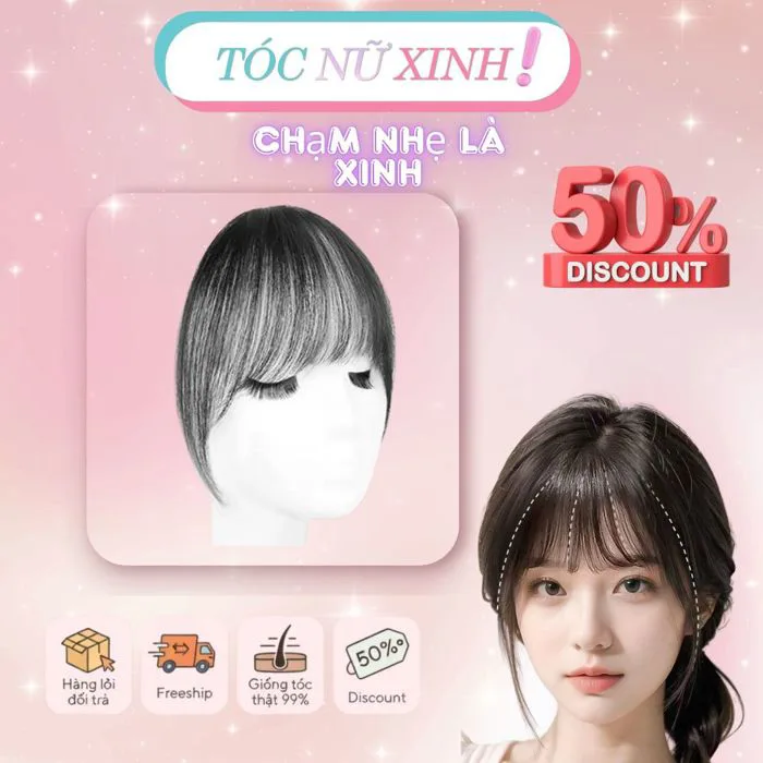 Tóc mái giả kiểu Hàn Quốc MA15 Tạo khung mặt chuẩn nữ tính xinh xắn, che  khuyết điểm đỉnh đầu nhẹ nhàng, thanh thoát