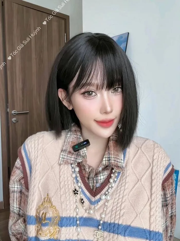 Tóc giả nguyên đầu - Bộ tóc ngắn 30cm đen tự nhiên