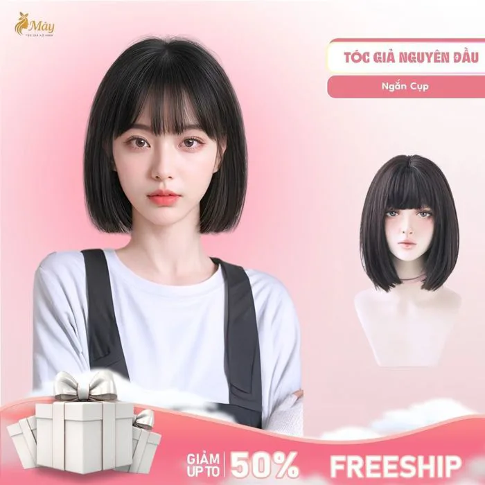 Tóc Giả Nguyên Đầu Nữ Ngắn Cá Tính TN05 Tặng Kèm Lưới Trùm – Sợi Tơ Nhân Tạo Như Tóc Thật - Tặng Lưới Đội -