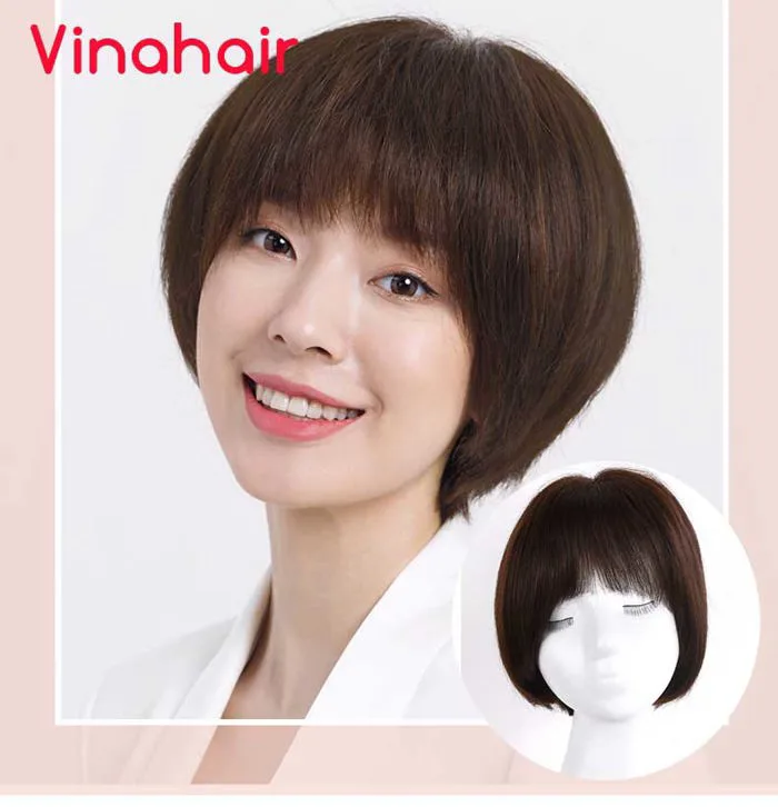 Tóc giả nguyên đầu tém nâu có da đầu móc tay - Tóc giả VINAHAIR