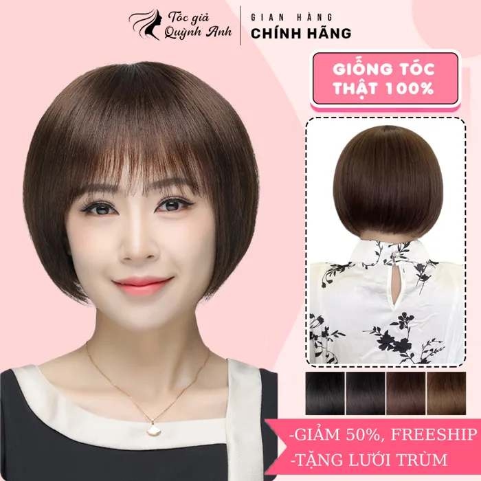 Tóc Giả Nữ Nguyên Đầu Ngắn Trung Niên TN28 Tóc Giả Cả Đầu Người Lớn Tuổi, Tự Nhiên, Mềm Mượt, Dễ Đội, Tặng Lưới Trùm | Shopee Việt Nam