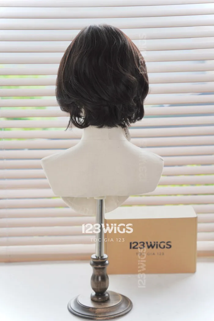 Tóc ngắn xoăn nhẹ uốn cụp siêu da LACE - Mái bay - Nâu đen 31192 – TÓC GIẢ 123