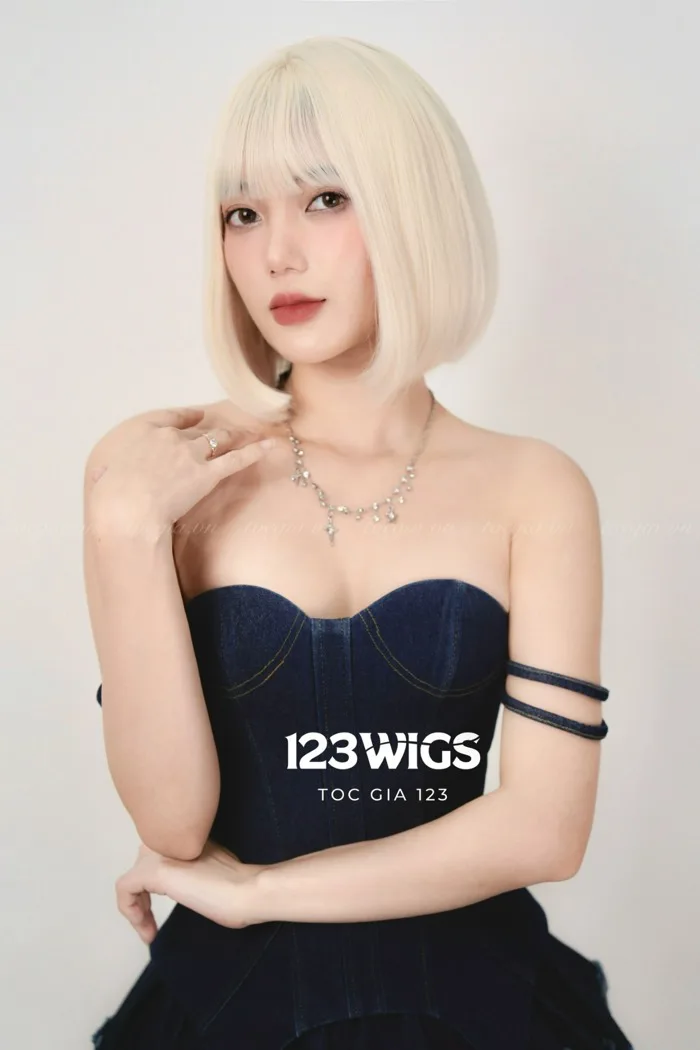 Tóc ngắn cúp - Mái thưa - Màu vàng tẩy S1034