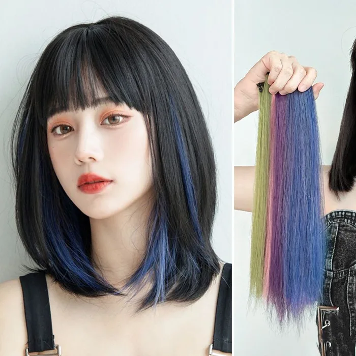 Tóc Giả Ngắn Nhuộm Màu Highlight Một Mảnh Tự Nhiên