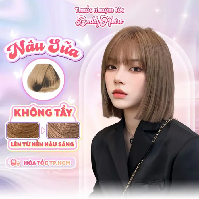 Thuốc nhuộm tóc màu NÂU SỮA,NÂU TRÀ SỮA thuốc nhuộm tóc tại nhà Buddyhairs tặng