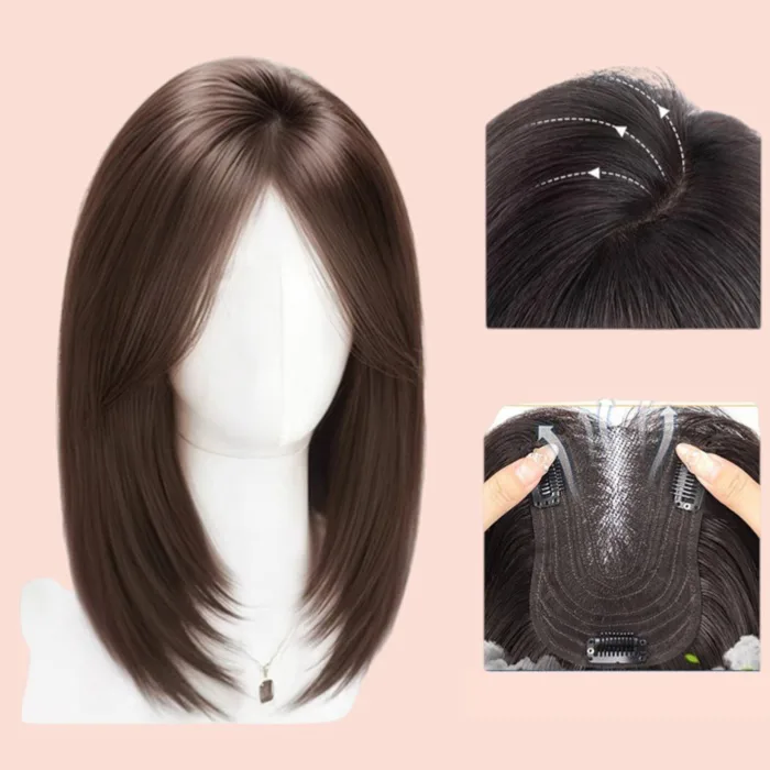 Tóc giả che hói kèm mái, Tóc giả phủ đỉnh đầu nữ tự nhiên, Tóc giả mái thưa  che bạc cao cấp | Shopee Việt Nam