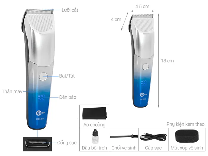 Tông đơ cắt tóc Coclear HC5216 chống kẹt tóc, dễ thao tác