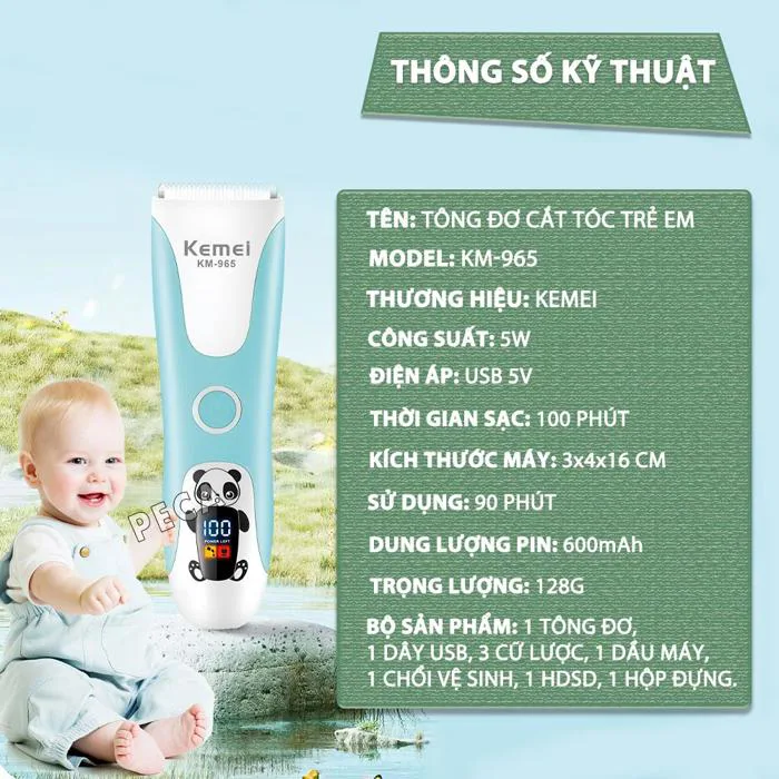 Tông đơ cắt tóc trẻ em không dây Kemei KM-965 công suất mạnh 5W