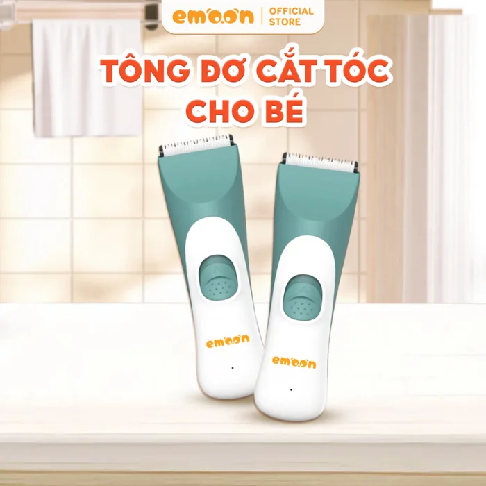 Tông đơ cắt tóc cho bé EMOON đầu lưỡi bo tròn an toàn, chạy êm,sạc pin tách  rời,có khả năng chống nước