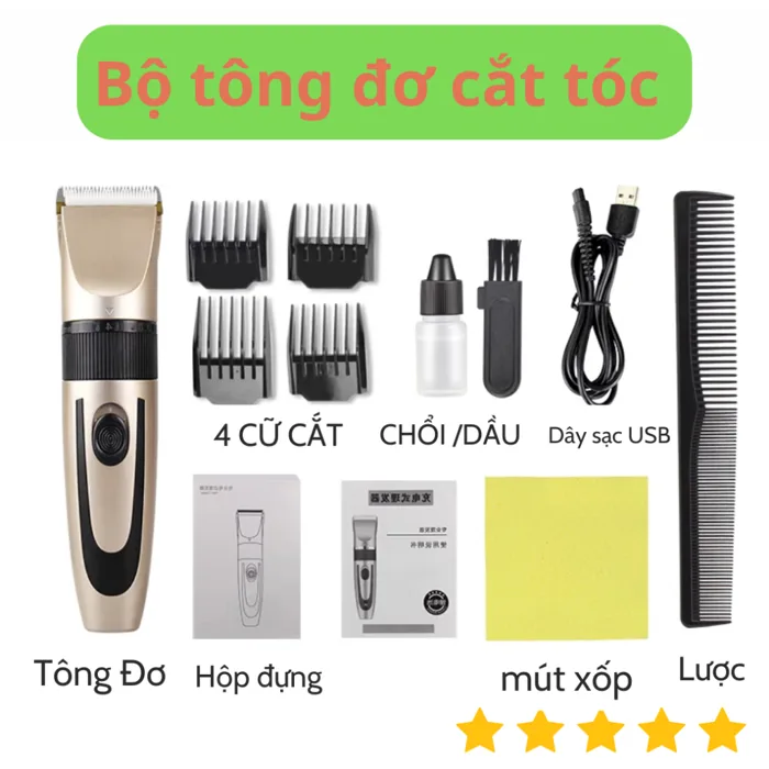 Tông đơ cắt tóc gia đình,máy cắt hớt tóc cầm tay pin sạc không dây cho  bé,thú cưng tặng nhiều phụ kiện