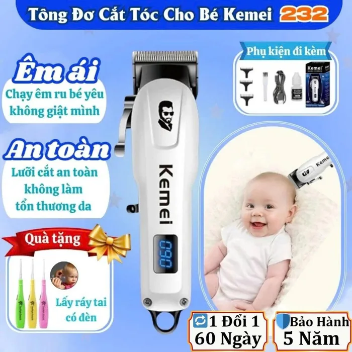Tông Đơ Cắt Tóc Trẻ Em Kemei-232 Êm Ái, An Toàn Tiếng Ồn Thấp, Bé Không  Giật Mình | Lazada Việt Nam