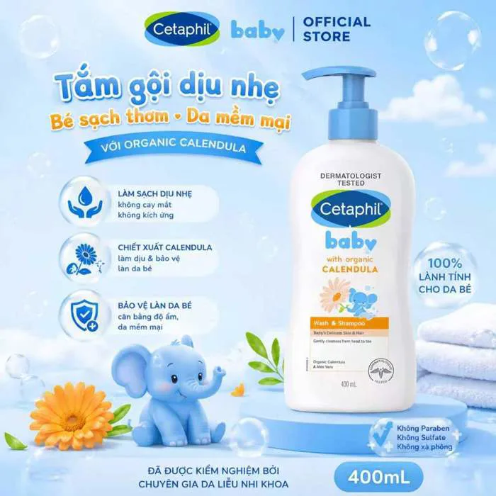 Sữa Tắm Gội Cetaphil Baby Sữa tắm gội 2 trong 1 400ml – Dịu Lành, Dưỡng Ẩm  Cho Bé