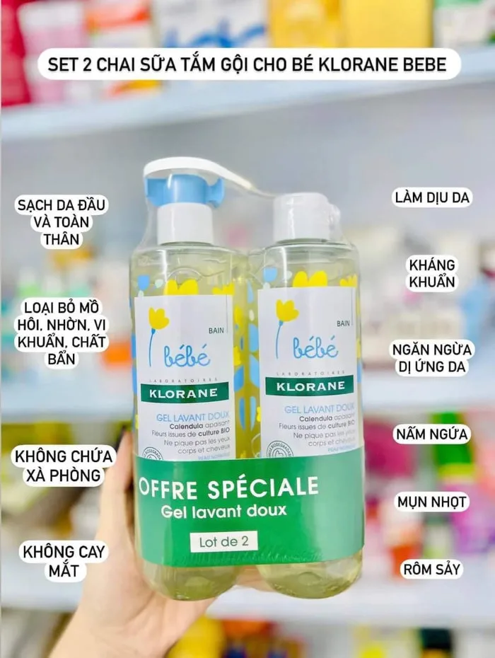 Sữa tắm gội Klorane BeBe 2in1 cho bé từ sơ sinh và trẻ nhỏ
