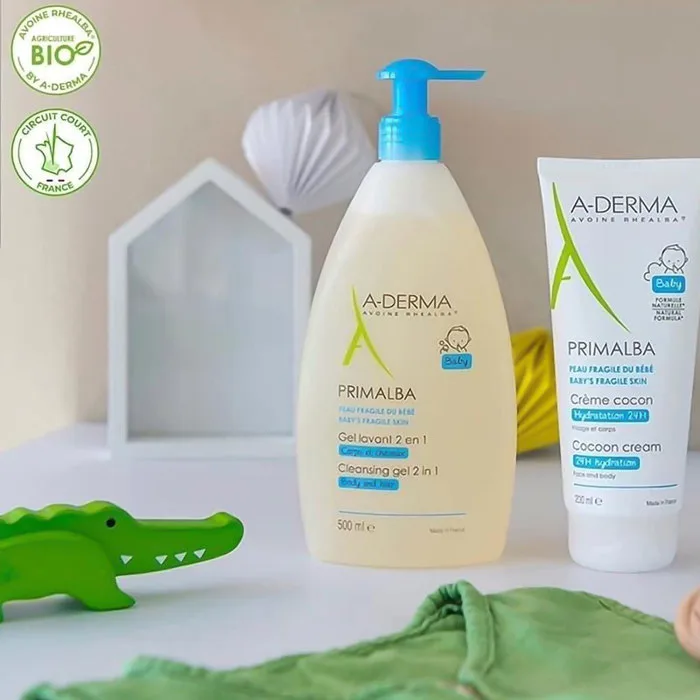 Sữa tắm gội em bé dùng cho da mỏng yếu, A-Derma Primalba Cleansing Gel 2  trong 1
